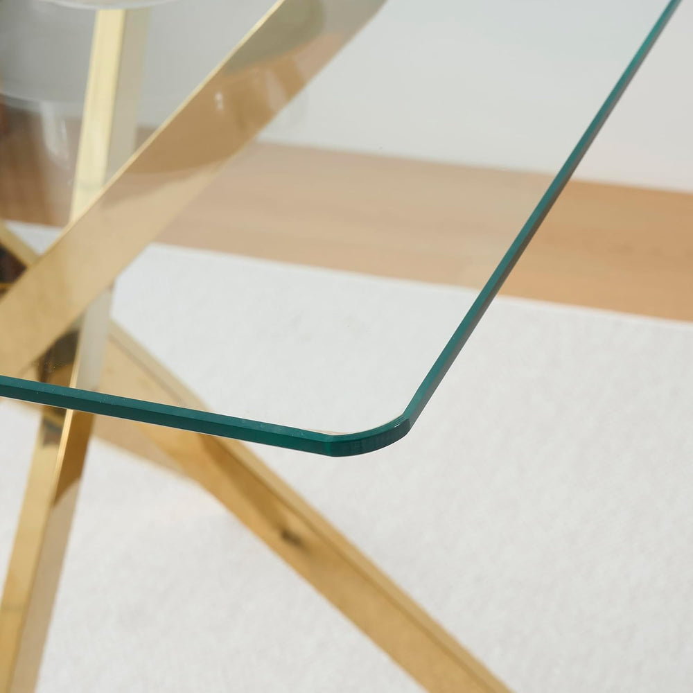 Square Glass Dining Table,Glass Dining Room Table with Metal Legs, Modern Gla...