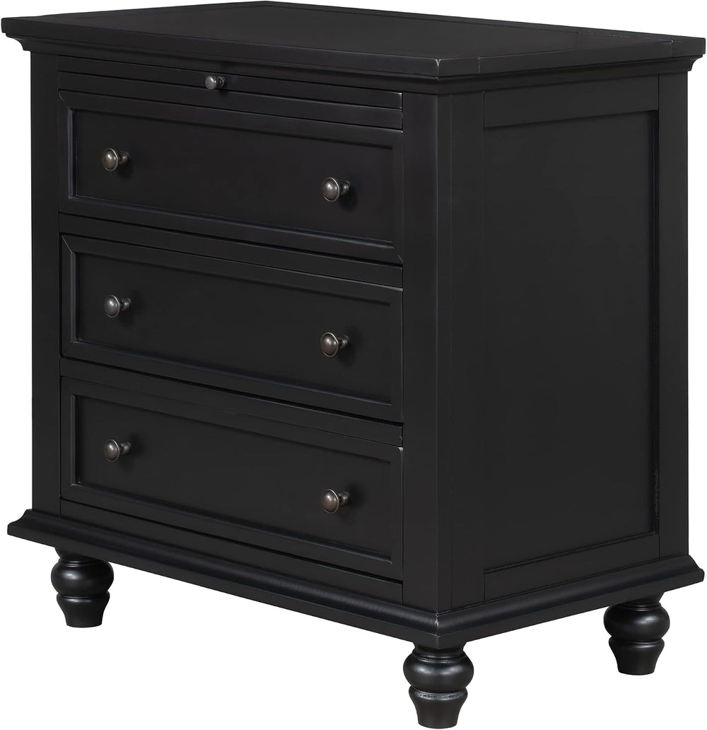 28'' Painted Nightstand with Pull Out Tray, Bedside Cabinet with 3 Dr...