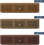 POVISON Mid Century Modern Wood Slatted TV Stand with LED Lights, Media Console for 70+ Inch TV, Entertainment Center with Storage Cabinet for Living Room, Fully-Assembled (Dark Wood, 70.87")