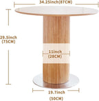 Round Wood Dining Table，Wooden Trestle Pedestal Base on Stainless Steel Plate，Small Space Kitchen Table，34.25" Modern Circular Tabletop for Kitchen, Dining Room, Restaurant，Cafe (Natural)