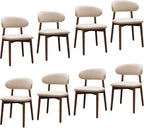 Farmhouse Dining Chairs Set of 8, Mid Century Modern Fabric Upholstered Kitchen Chairs, Wooden Dining Room Chair with Curved Back for Kitchen Dining Room Restaurant Cafe, Light Camel (Only Chairs)