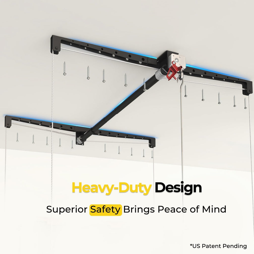 Garage Ceiling Storage Rack, 4x4 Ft Adjustable Overhead Garage Storage Rack Lift, Heavy-Duty Ceiling Mounted Storage Lift System for Garage Organization, 250lbs Weight Capacity