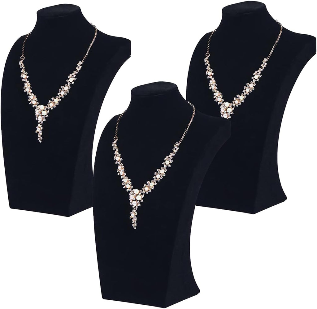 3Pcs Necklace Bust Stand for Selling, Black Velvet Necklace Display Holder, Jewelry Necklace Organizer Rack for Shop Store Exhibition Show (9" Height)