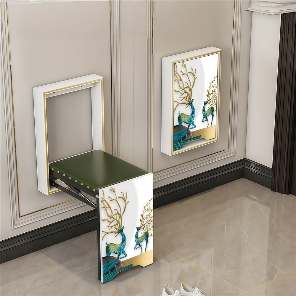 Wall Mounted Folding Stool, Hidden Flip-Down Entryway Seat, Padded Folding Chair for Hallway, Corridor, Bedroom - Space-Saving Design