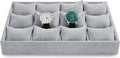 12 Grids Velvet Watch Tray Watch Holder Organizer Storage Tray For Men Women (Gray)