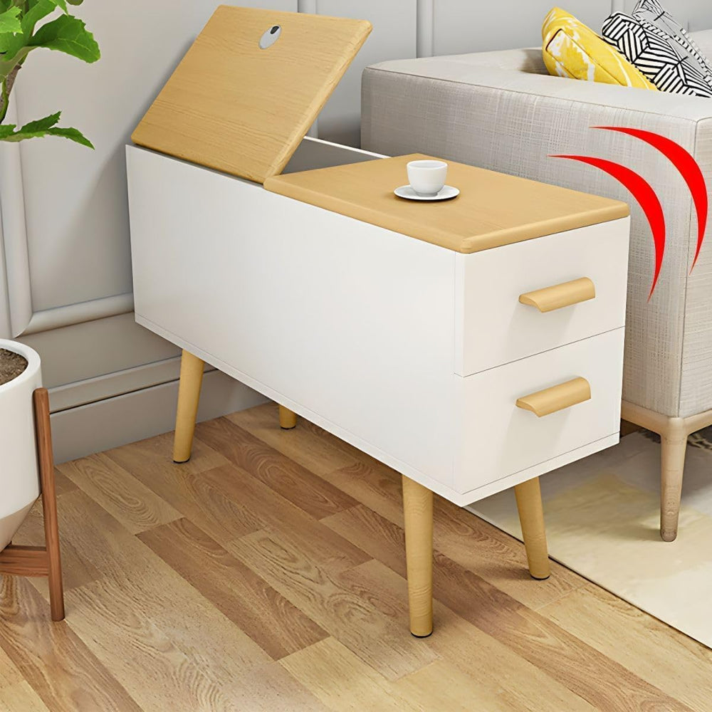 Modern Side Table with Drawers - Wood Home Office Storage End Table, 2-Tone N...