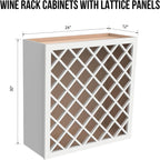 Solid Wood RTA Wine Bottle Rack Wall Cabinet with Lattice Panels - Bottle Holder Storage for Bar, Pantry, or Wine Cellar - Mocha finish Countertop Solution (Origami White, 24”W × 12”D × 30”H)