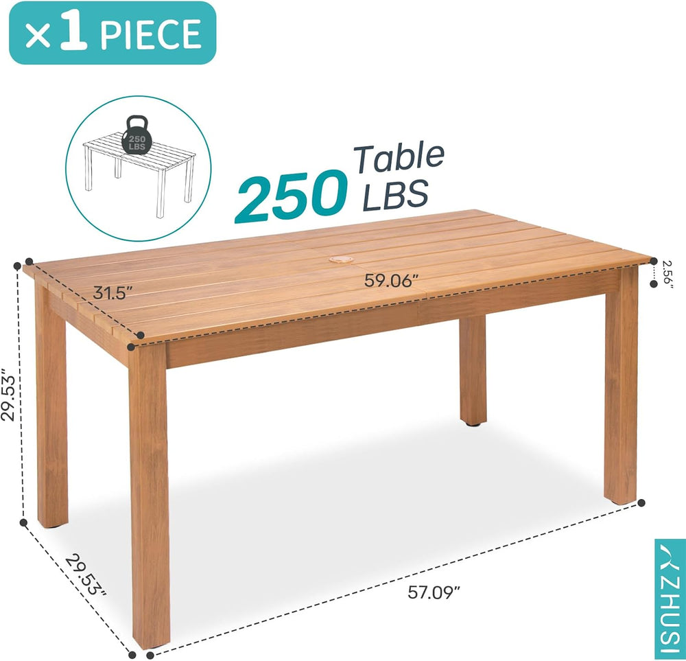 ZHUSI Patio Dining Table, HIPS with Umbrella Hole, Wood