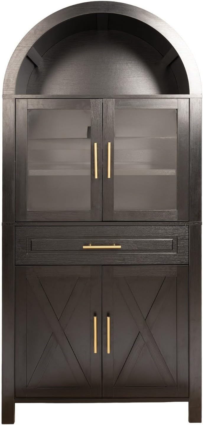71" Kitchen Pantry Cabinet with Glass Doors and Barn Door, Farmhouse Sto...