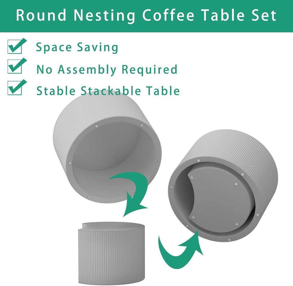 Round Nesting Coffee Table Set 2 Piece (A White 27.56 in) | Drum Modern Stack...