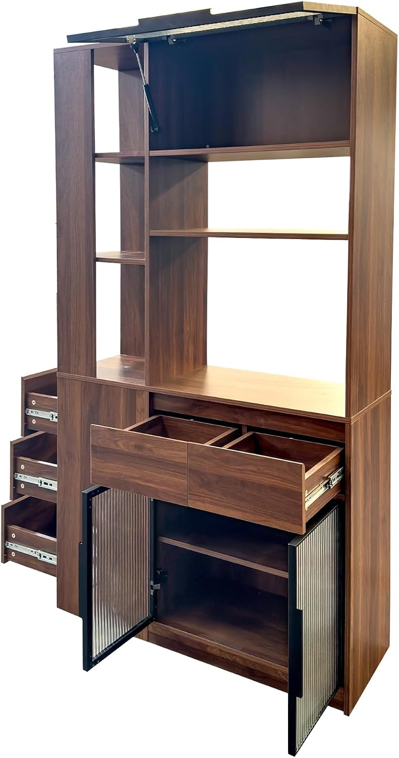 JOYSOURCE Tall Kitchen Hutch Cabinet with Side-Access Shelves & Drawer Fr...