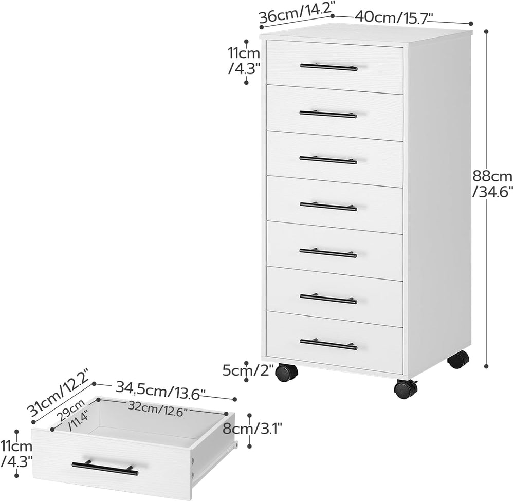 HOOBRO 7-Drawer File Cabinet, Wooden Office Cabinet with Drawers, Mobile Stor...
