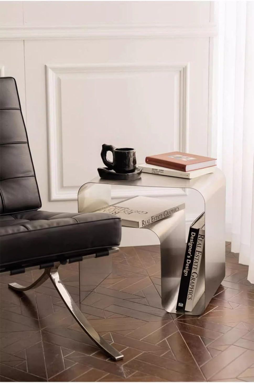 Modern Stainless Steel Side Table – Seamless Integrated Design, Sturdy and St...