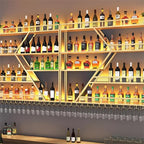 94.48in Metal Wine Rack Wall Mounted, Modern Wine Storage Rack Wall Mounted with Wine Glass Holder, Liquor Shelf, Bar Shelves for Liquor Bottles (4 Tiers Gold, 94.48 * 7.87 * 33.85INCH)