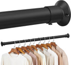 Closet Rod,18 to 80 Inches Matte Black Closet Rods for Hanging Clothes Heavy Duty Closet Hanging Rod Adjustable Closet Poles for Wardrobes,RV,Laundry