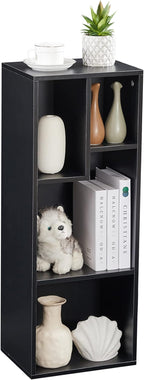 VECELO 3-Tier Small Bookcase, 4 Cube Bookshelf with Height Difference Shelves for Most Books, Modern Floor Standing Unit, Each Shelf Hold Up to 66 LBS for Living Room Bedroom, Vintage Black