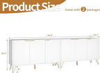 Fluted White TV Stand for 100 Inch TV,Modern White TV Stands for Living Room,TV Console with Storage Cabinets,Entertainment Center with Adjustable Shelves & Gold Handles,Wood Media Cabinet