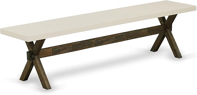 East West Furniture X727MZ716-6 6 Piece Dinette Set Contains a Rectangle Dining Table with X-Legs and 4 Dark Khaki Linen Fabric Parson Chairs with a Bench, 40x72 Inch, Multi-Color