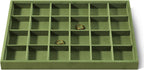 Velvet Stackable Jewelry Display Tray, 24 Grid Earring Ring Storage Tray, Drawer Divider Jewelry Accessories Organizer Plate (Olive Green)