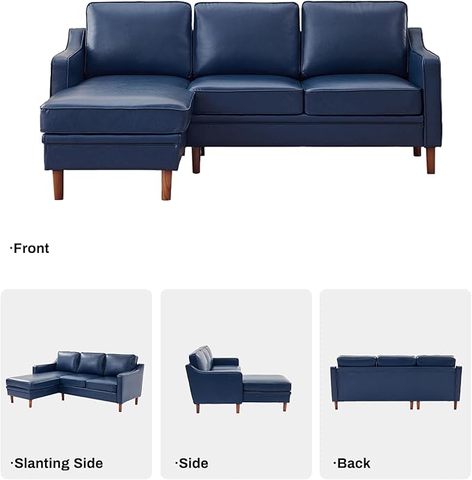 Kingfun 88" L-Shape Sofa, Chenille Sectional Couch, Mid Century Modern Couches with Solid Wood Frame for Living Room & Bedroom, Royal Blue