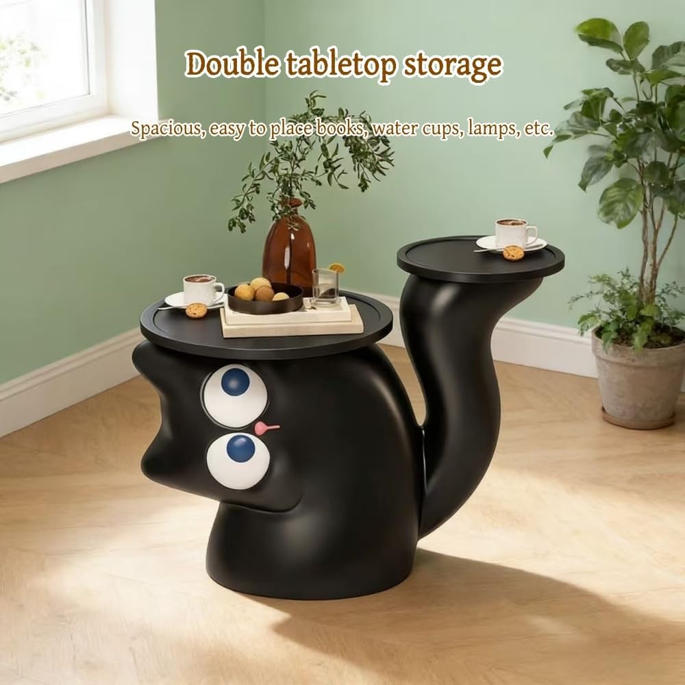 Creative Resin Side Table, Cartoon Night Stand with Double Tabletop, Irregula...