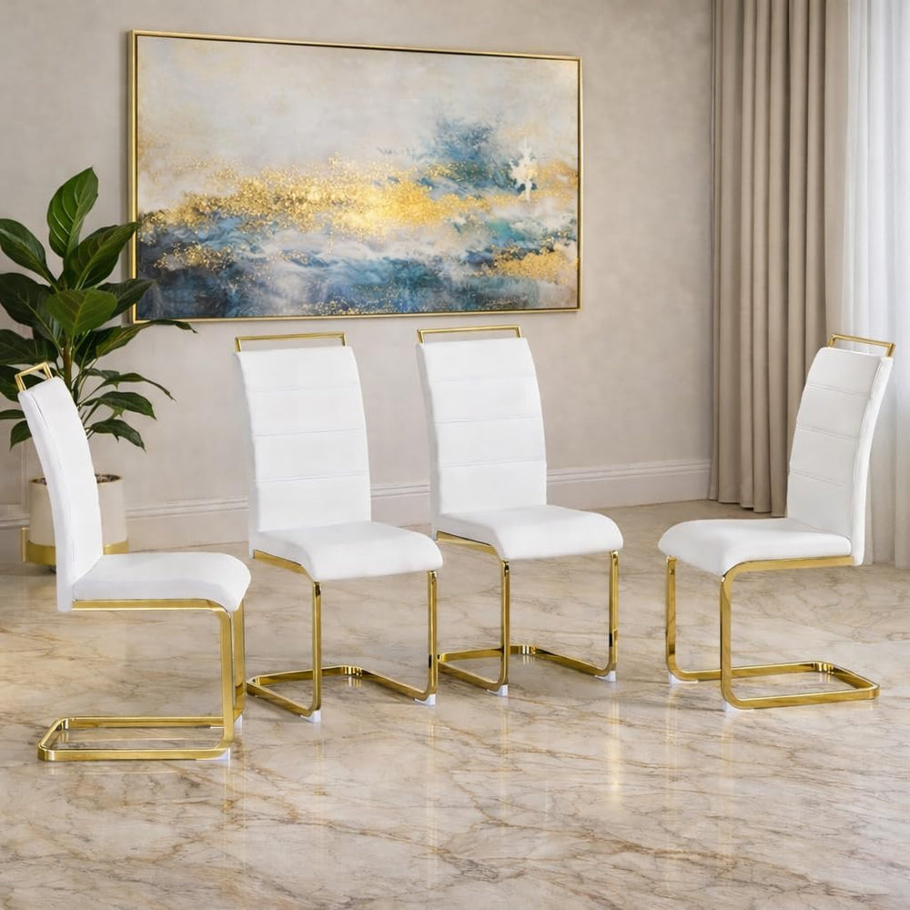 Dining Chairs Set 4, Armless White Kitchen Chairs, Waterproof Faux Leather Di...