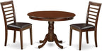 East West Furniture HLML3-MAH-LC 3 Piece Dining Table Set for Small Spaces Contains a Round Dining Room Table with Pedestal and 2 Faux Leather Upholstered Chairs, 42x42 Inch, Mahogany