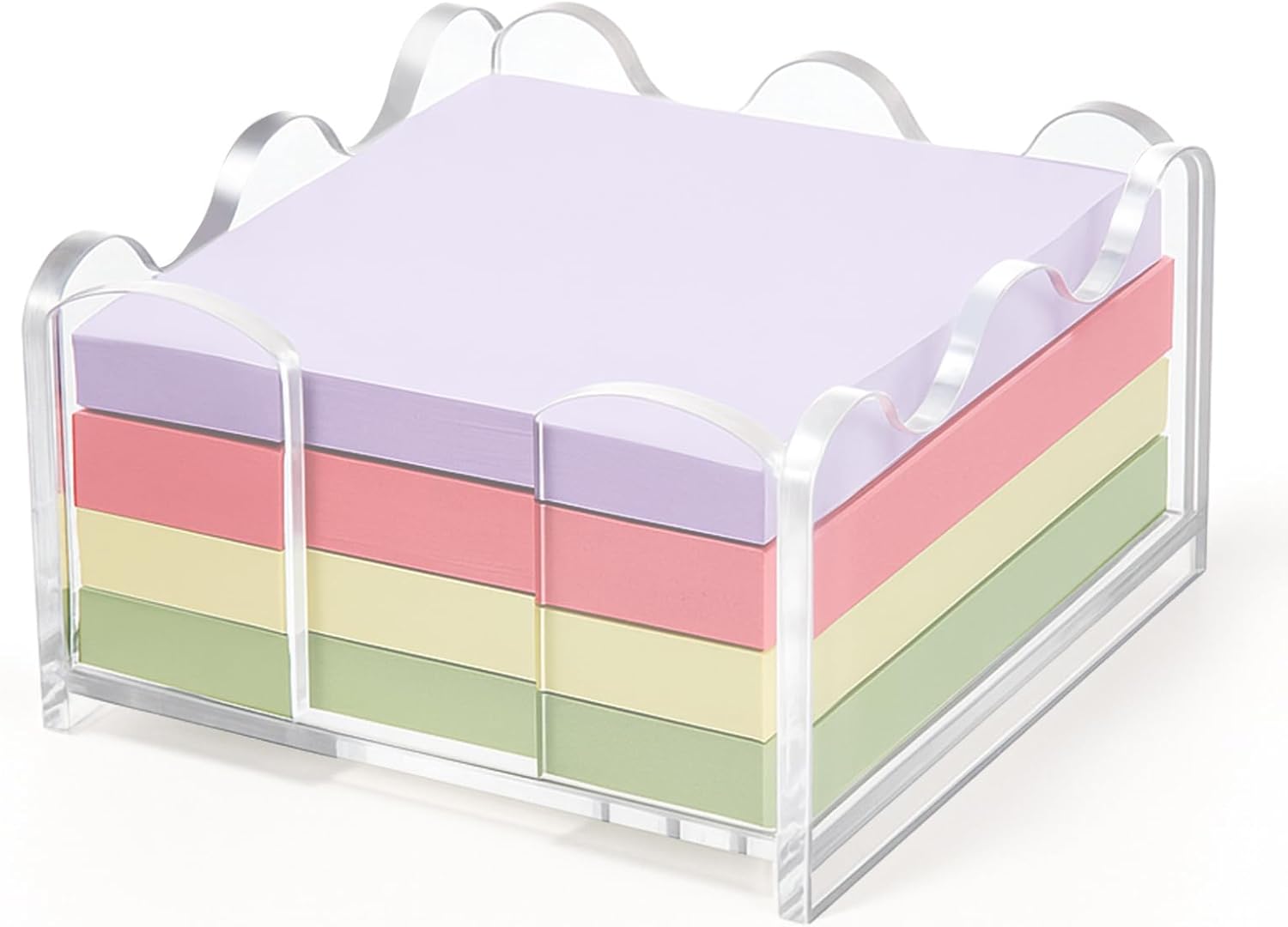 AceOrbit 1pc Scalloped Acrylic Sticky Note Holder, 3x3 Inch Clear Cute Notepad Holder Sticky Note Dispenser with Wave Design, Thick Acrylic Desk Organizer for Office, Home, Dorm, Classroom Desk