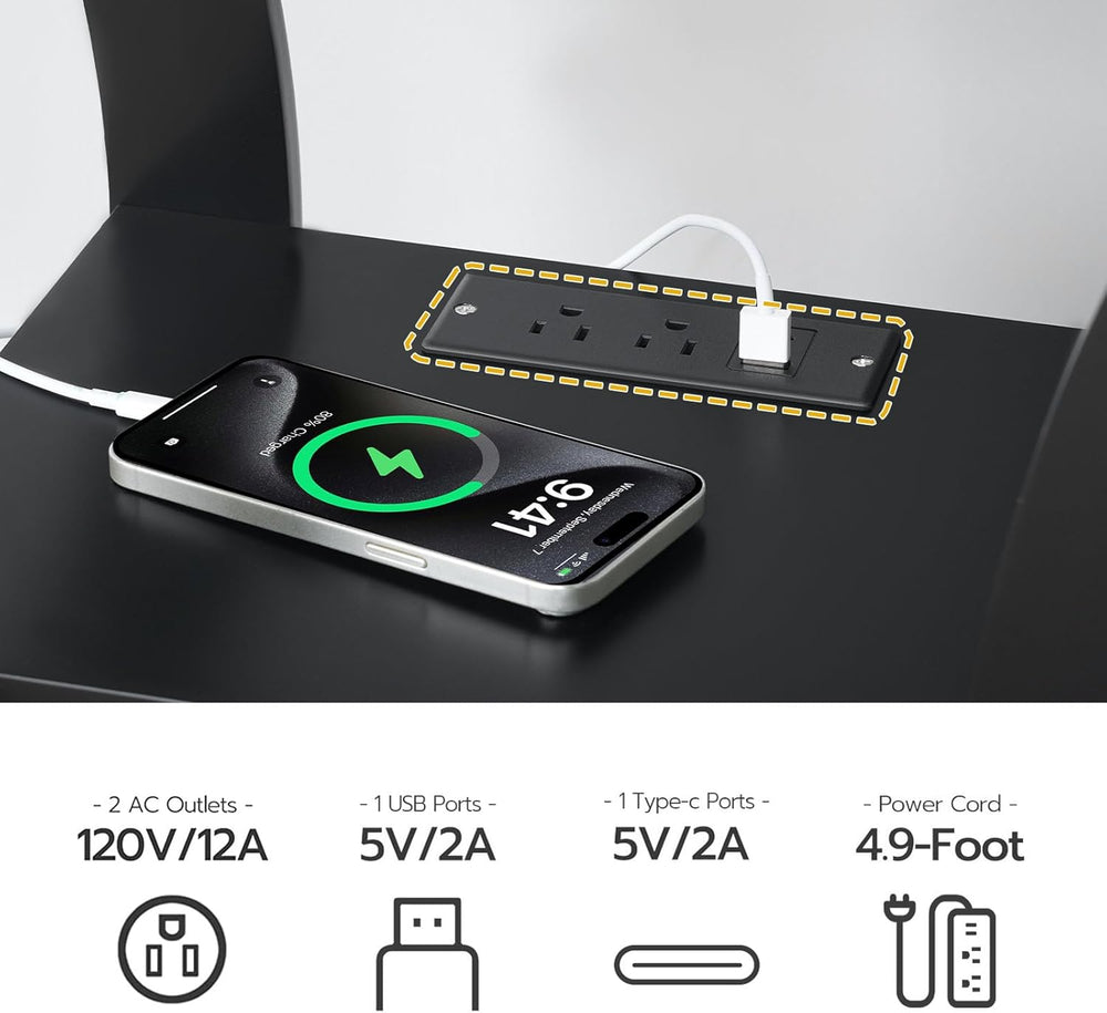MAHANCRIS Black End Table with Charging Station, Skinny Side Table with USB P...