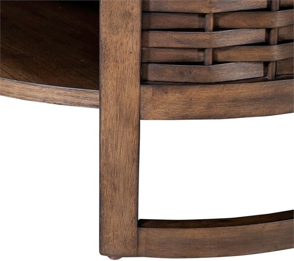 Pemberly Row 3 Piece Round Cocktail and End Table Set, Brown Oak Finish, Rubb...