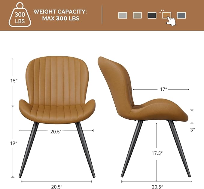 Dining Chairs Set of 2 Modern Fabric Dining Room Chairs Upholstered Dining Chairs with Thick Cushions Metal Legs Armless Back Chair for Kitchen and Living Room Brown