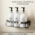 Shampoo Conditioner Body Wash Dispenser Set - Refillable Matte Plastic Cylindrical Bottles, 16.9 oz Pump Containers, Minimalist Bathroom Organization, Pack of 3 [White-Silver]