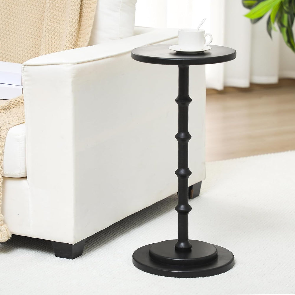 Marsui Black Pedestal Cocktail Side Table Solid Wood Martini Side Table for C...
