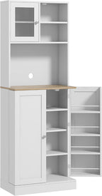 66.5" Tall Pantry Cabinet with Microwave Stand - Freestanding Kitchen Storage Hutch with 8 Door Shelves & Adjustable Shelves, Food Organizer Cabinet for Kitchen, Dining Room，White