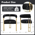 Set of 6 Black and Gold Modern Dining Chairs, Velvet Upholstered Barrel Armchairs with Metal Legs for Kitchen Island, Mid Century Accent Chairs for Dining Room Living Room, Open-Back