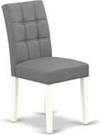 East West Furniture ANAS5-LWH-41 5 Piece Dining Table Set contain A Dinner Table and 4 Platinum Gray Polyester Fabric Kitchen Chairs with Stylish Back- Linen White Finish