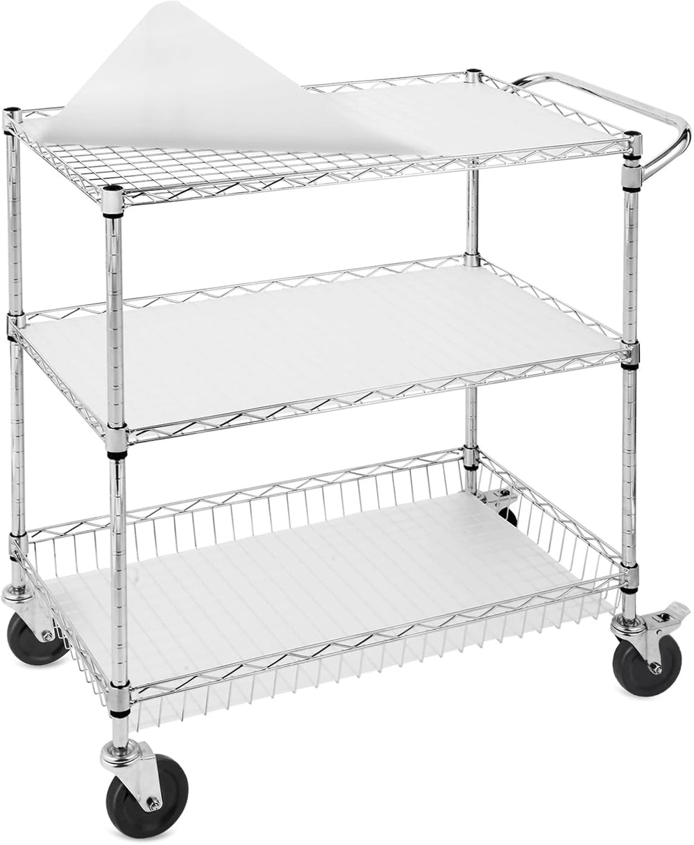 3-Tier Rolling Cart, Utility Metal Wire Cart, 30" D x 18" W x 35&qu...