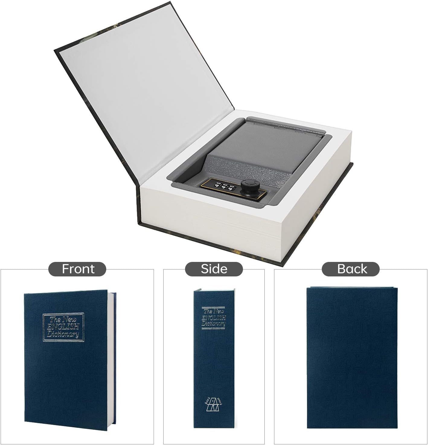 Real Paper Transfer Book Safe, Hollow with Secret Hidden Compartment, Combination Lock, 8.7"×6"×2" (Blue Dictionary-Combination)