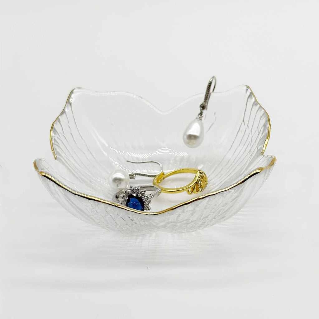 Flower Small Ring Dish, Glass Jewelry Tray for Women, Room Decor Jewelry Plate, Trinket Dish, Engagement Ring Holder, Bathroom Nightstand Ring Bowl for Earrings, Gifts, Key Dish