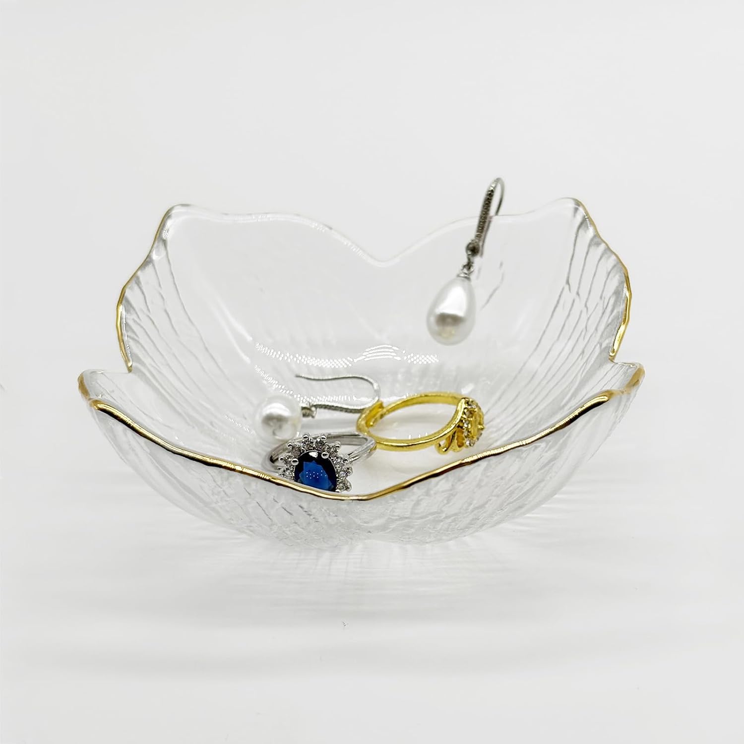 Flower Small Ring Dish, Glass Jewelry Tray for Women, Room Decor Jewelry Plate, Trinket Dish, Engagement Ring Holder, Bathroom Nightstand Ring Bowl for Earrings, Gifts, Key Dish
