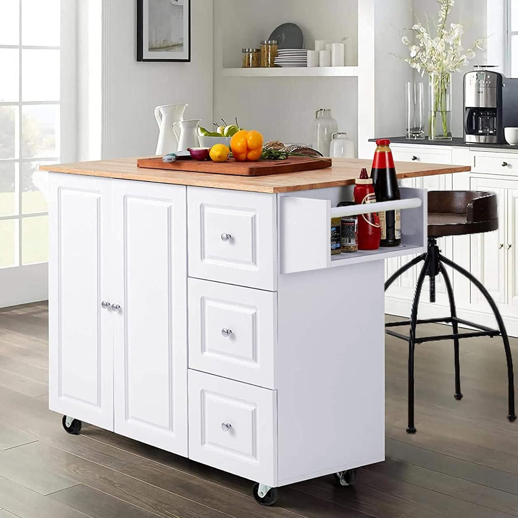 PHI VILLA Kitchen Island on Wheels Portable Kitchen Cart with Drop Leaf, Rolling Kitchen Island with Storage