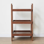 Solid Oak 3-Tier Ladder Shelf, Small Bookshelf with Anti-Dropping Guardrails, Free Standing A-Frame Wood Storage Organizer & Plant Stand for Living Room, Bedroom, Small Spaces (Walnut)