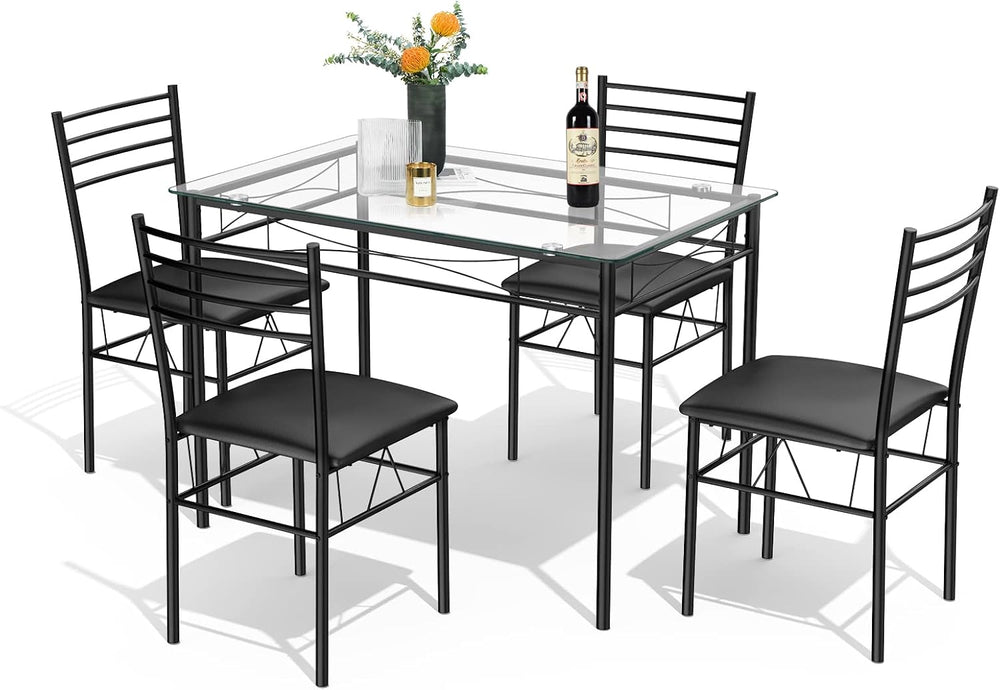 Tangkula 5 Pieces Dining Table Set for 4 Person, Kitchen Table Set, Black