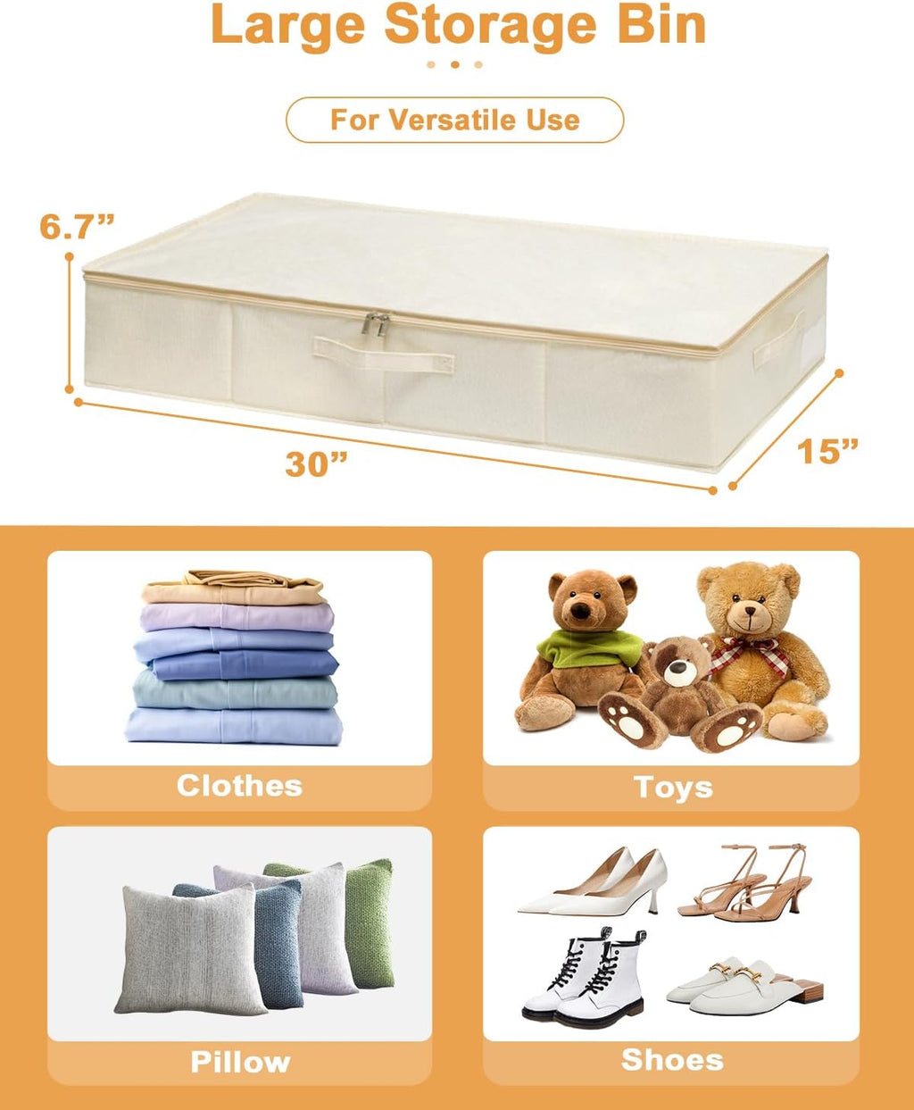 punemi Underbed Storage, 2 Pack Clothing Storage Bags W/Upgraded Handles, Large Capacity Underbed Shoe Container Organizer, Dorm Essentials Bins for Blanket, Pillows, Comforters & Quilts, Beige