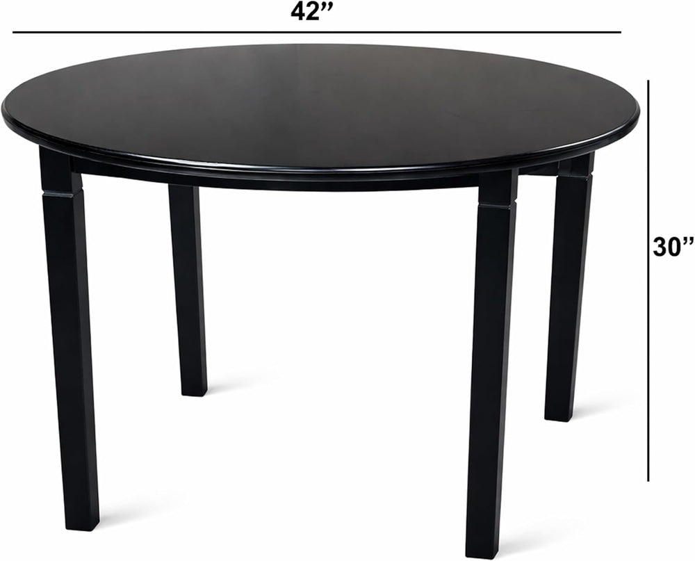 Modern 42 Inch Round Dining Table, Black Finish Solid Rubberwood