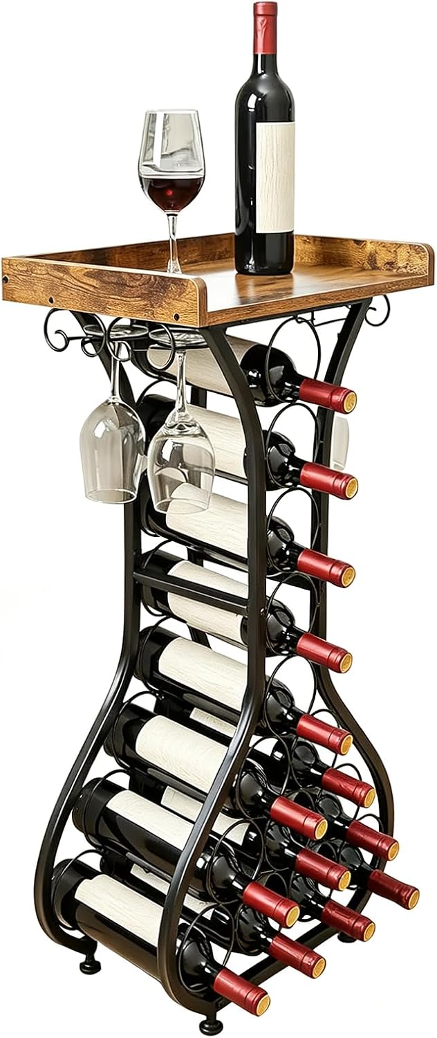 Wine Rack Freestanding Floor, Freestanding Wine Racks with 14 Bottles Wine Gl...