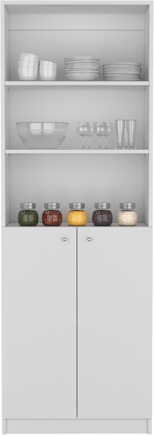Kitchen Pantry Cabinet,Wooden Cupboard Credenza Cabinet with 3 Open Shelves &...
