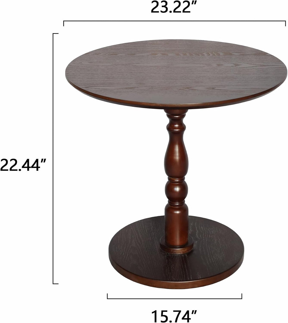 Round Side Table with Pedestal Base, 23.22" Wooden End Table, Coffee Tab...