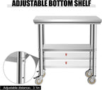 Stainless Steel Table for Prep & Work 30 x 12 Inches with Caster Wheels, NSF Commercial Heavy Duty Table with Undershelf and Galvanized Legs for Garage Restaurant Home and Hotel