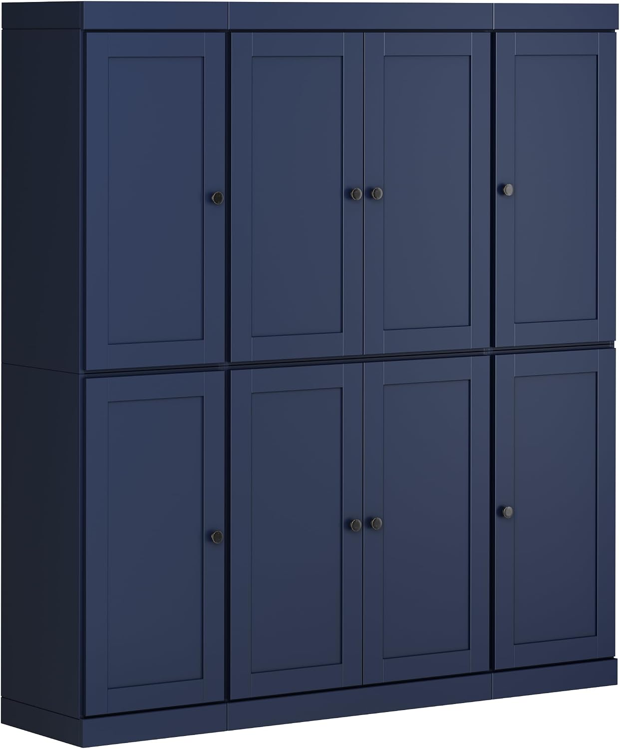 Palace Imports Solid Wood Pantry Cabinet – 71.5" Tall x 65" W - Wooden Storage Cabinet w/ 8 Shaker Doors, 2 Drawers, 12 Adjustable Shelves - Kitchen Cupboard - Navy Blue, 100% Eco-Friendly Pine Wood